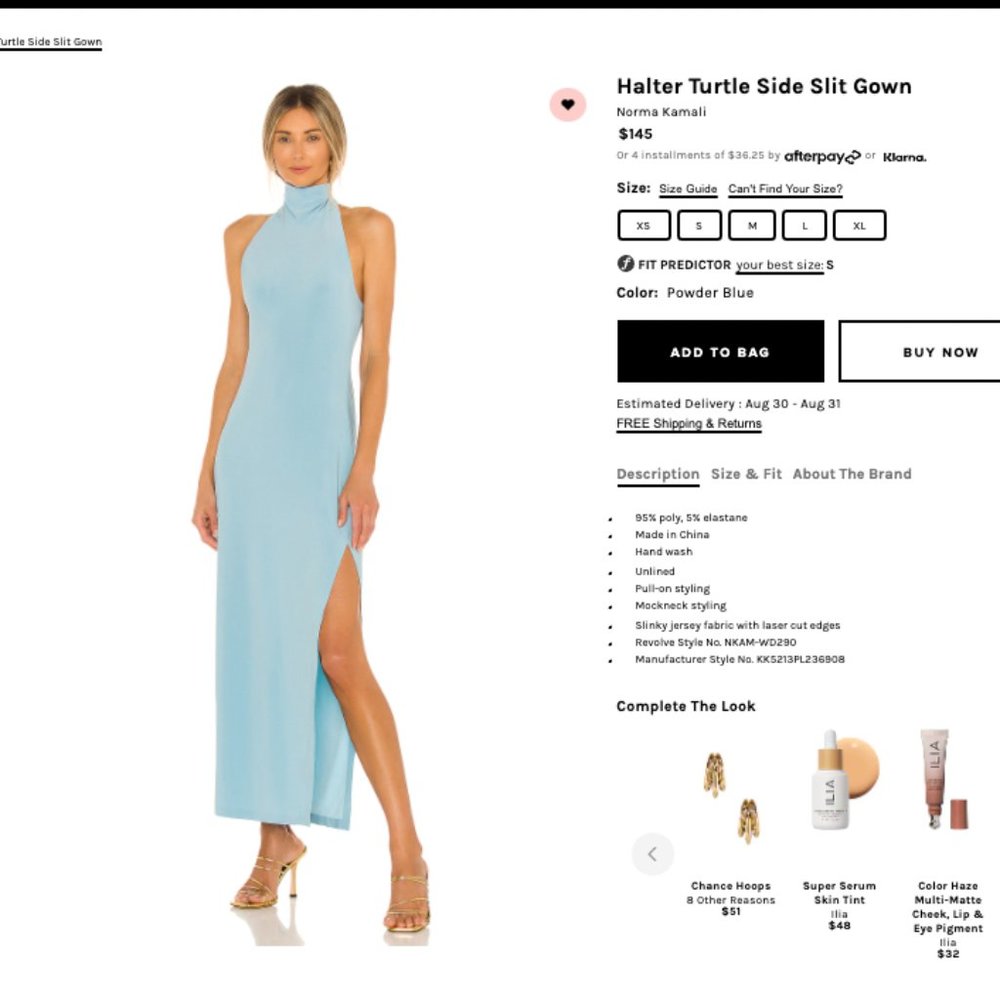 Norma Kamali Halter Turtle Side Slit Gown